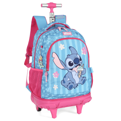 Kit Mochila Rodinhas + Estojo da Lilo Stitch e Angel Pink