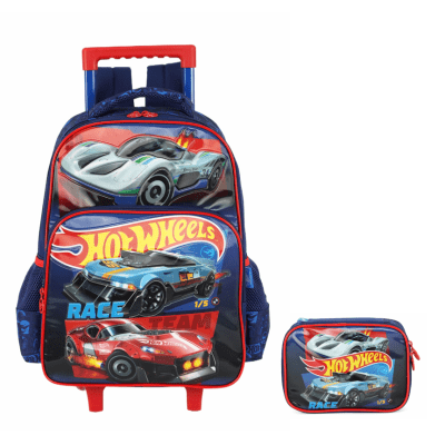 Kit Mochila De Rodinha E Costas + Estojo Box do Hot Wheels Race For Speed Kit Mochila De Rodinha E Costas + Estojo Box do Hot Wheels Race For Speed