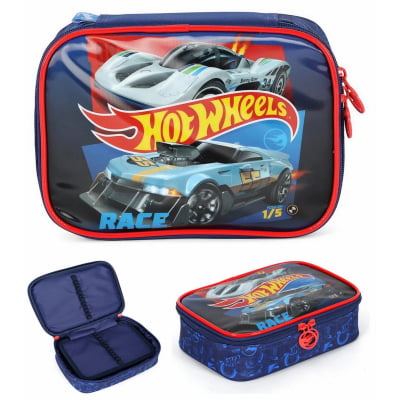 Kit Mochila De Rodinha E Costas + Estojo Box do Hot Wheels Race For Speed
