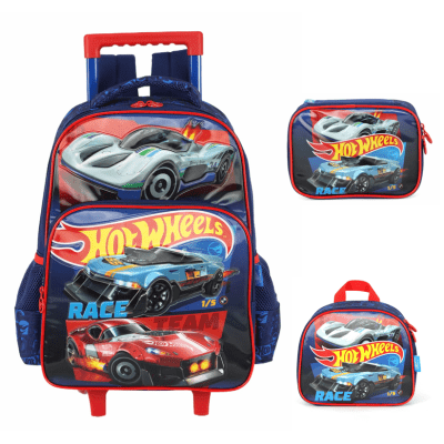 Kit Mochila De Rodinha E Costas + Lancheira Térmica + Estojo Box do Hot Wheels Race For Speed Kit Mochila De Rodinha E Costas + Lancheira Térmica + Estojo Box do Hot Wheels Race For Speed