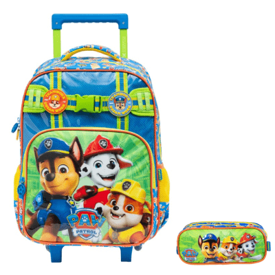 Mochila de Rodinhas Escolar S1 Tam.16 + Estojo Duplo da Patrulha Canina