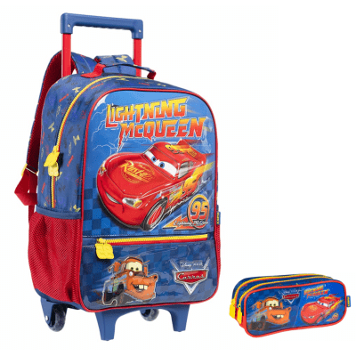 Kit Mochila de Rodinhas Escolar Tam.16 + Estojo Duplo do Relâmpago McQueen Kit Mochila de Rodinhas Escolar Tam.16 + Estojo Duplo do Relâmpago McQueen