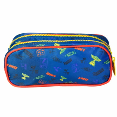 Kit Mochila de Rodinhas Escolar Tam.16 + Estojo Duplo do Relâmpago McQueen