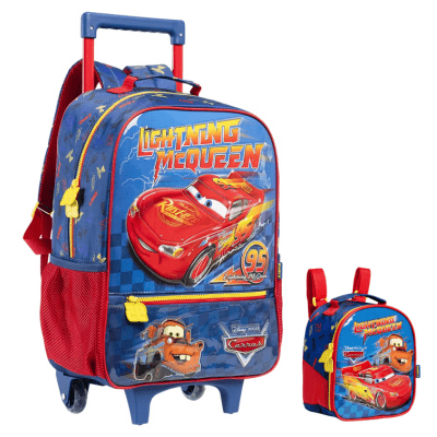 Kit Mochila de Rodinhas Escolar Tam.16 + Lancheira Térmica do Relâmpago McQueen