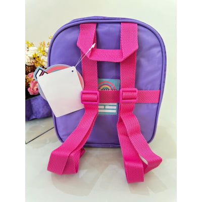 Lancheira Escolar Térmica Holográfica da Sereia C/ Paetê Roxo