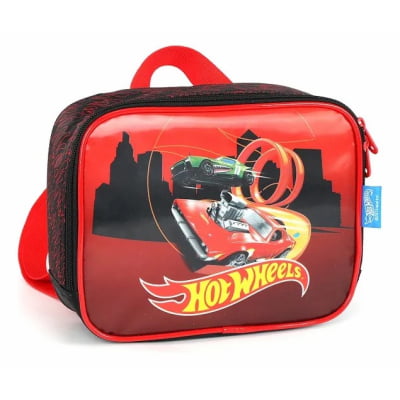 Lancheira Térmica Escolar do Hotwheels Race Preta e Vermelha