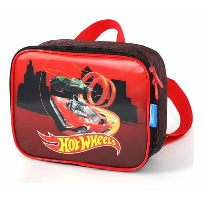 Lancheira Térmica Escolar do Hotwheels Race Preta e Vermelha