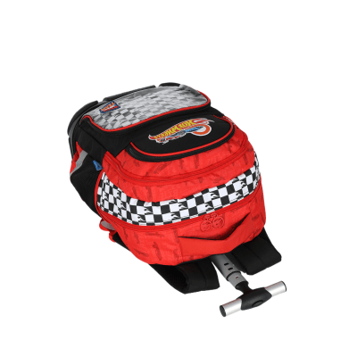 Kit Mochila Infantil Com Rodinhas + Garrafinha da Hotwheels Preta e Vermelha