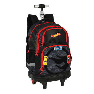 Kit Mochila Infantil Com Rodinhas + Garrafinha do Hotwheels Preto
