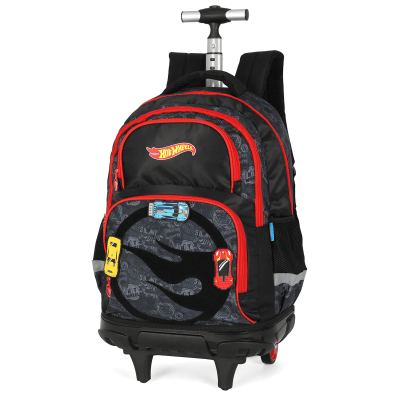 Kit Mochila Infantil Com Rodinhas + Garrafinha do Hotwheels Preto
