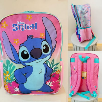Mochila De Costas Grande Reforçada da Lilo Stitch e Angel Rosa
