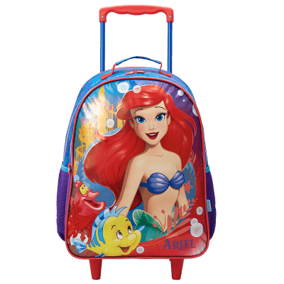 Mochila de Rodinhas Escolar da Princesa Disney Ariel Metálica