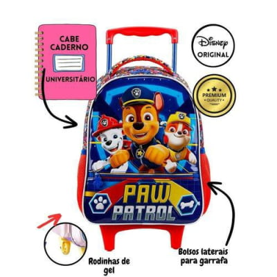 Mochila de Rodinhas Escolar Patrulha Canina Colorida