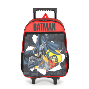 Mochila Infantil C/ Rodinhas Batman e Robin Preta e Vermelha