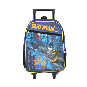 Mochila Infantil C/ Rodinhas Batman Preta e Azul