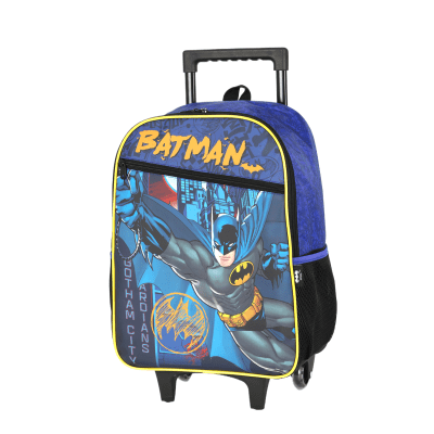 Mochila Infantil C/ Rodinhas Batman Preta e Azul