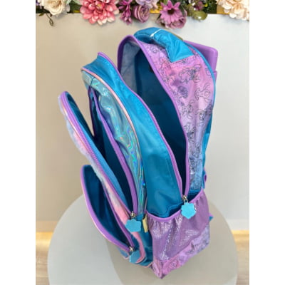 Mochila Infantil C/ Rodinhas da Lilo Stitch e Angel Azul