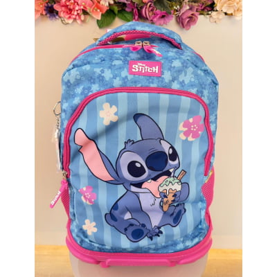 Mochila Infantil C/ Rodinhas da Lilo Stitch e Angel Pink