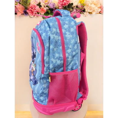 Mochila Infantil C/ Rodinhas da Lilo Stitch e Angel Pink