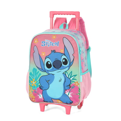 Mochila Infantil C/ Rodinhas da Lilo Stitch e Angel Rosa Tam. 16