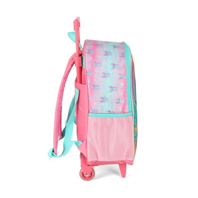 Mochila Infantil C/ Rodinhas da Lilo Stitch e Angel Rosa Tam. 16