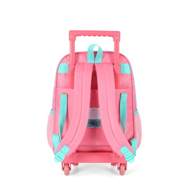 Mochila Infantil C/ Rodinhas da Lilo Stitch e Angel Rosa Tam. 16