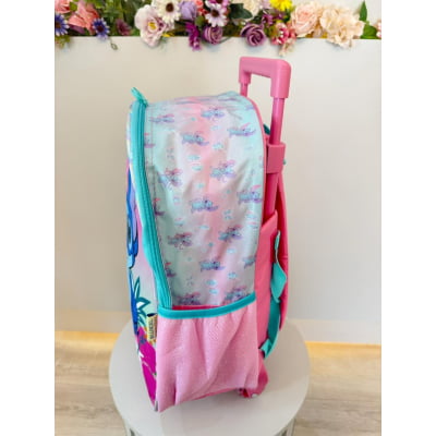 Mochila Infantil C/ Rodinhas da Lilo Stitch e Angel Rosa Tam. 16