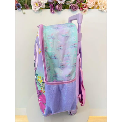 Mochila Infantil C/ Rodinhas Angel e Stitch Roxa Tam. 16