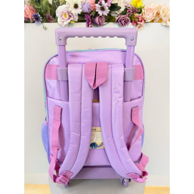 Mochila Infantil C/ Rodinhas Angel e Stitch Roxa Tam. 16