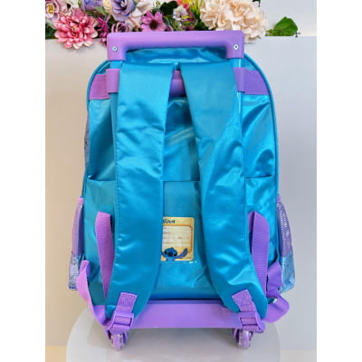 Mochila Infantil C/ Rodinhas da Lilo Stitch e Angel Azul