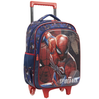 Mochila Infantil C/ Rodinhas Homem Aranha 3D Azul e Vermelha
