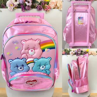 Mochila Infantil c/ Rodinhas dos Ursinhos Carinhosos Rosa Tam. 16