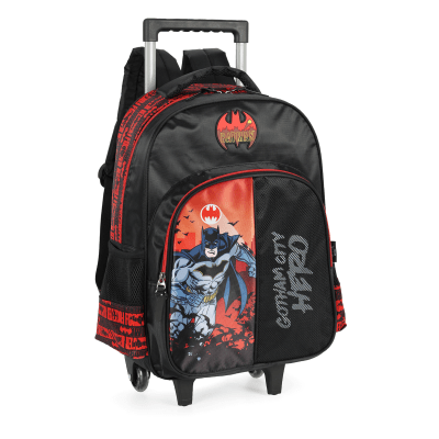 Mochila Infantil Com Rodinhas Batman Preta e Vermelha