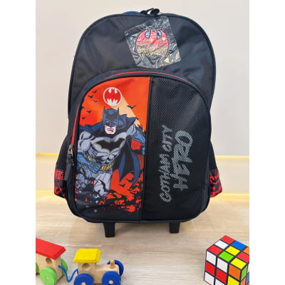 Mochila Infantil Com Rodinhas Batman Preta e Vermelha