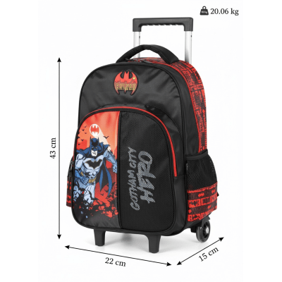 Mochila Infantil Com Rodinhas Batman Preta e Vermelha