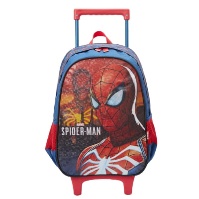 Mochila Infantil Com Rodinhas Homem Aranha Azul e Vermelha