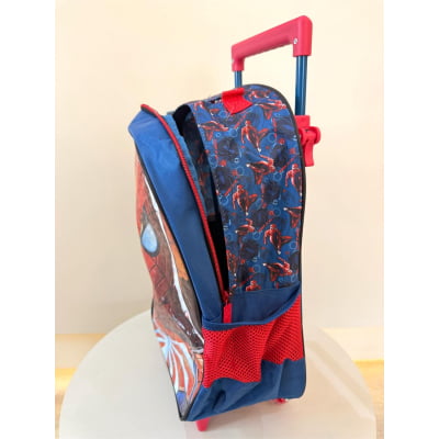 Mochila Infantil Com Rodinhas Homem Aranha Azul e Vermelha