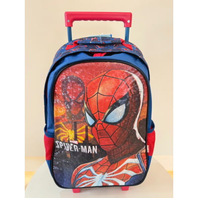 Mochila Infantil Com Rodinhas Homem Aranha Azul e Vermelha