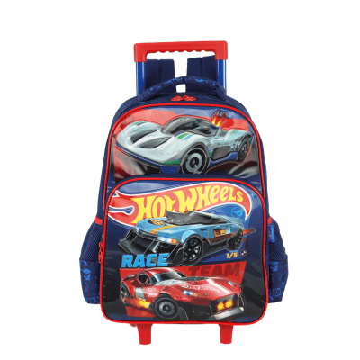 Mochila Infantil Com Rodinhas Hotwheels Azul e Vermelha