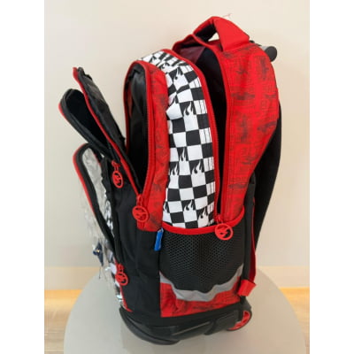 Mochila Infantil Com Rodinhas Hotwheels Preta e Vermelha