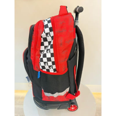 Mochila Infantil Com Rodinhas Hotwheels Preta e Vermelha