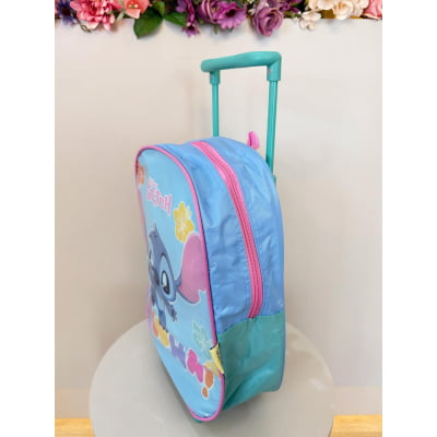 Mochila Infantil Pequena C/ Rodinhas da Lilo Stitch e Angel Azul