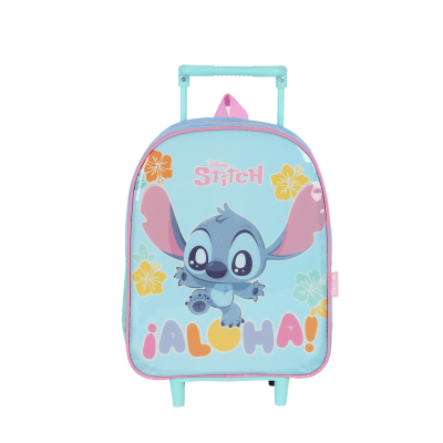 Mochila Infantil Pequena C/ Rodinhas da Lilo Stitch e Angel Azul