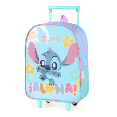 Mochila Infantil Pequena C/ Rodinhas da Lilo Stitch e Angel Azul
