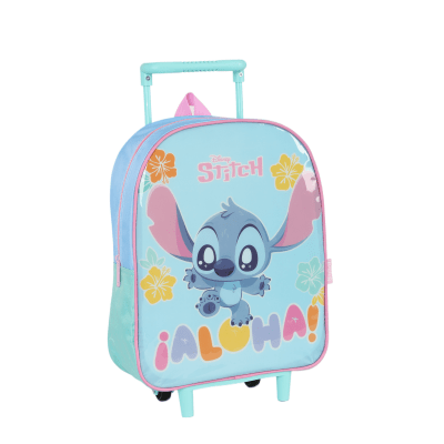 Mochila Infantil Pequena C/ Rodinhas da Lilo Stitch e Angel Azul