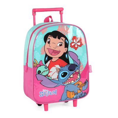 Mochila Infantil Pequena C/ Rodinhas da Lilo Stitch e Angel Verde