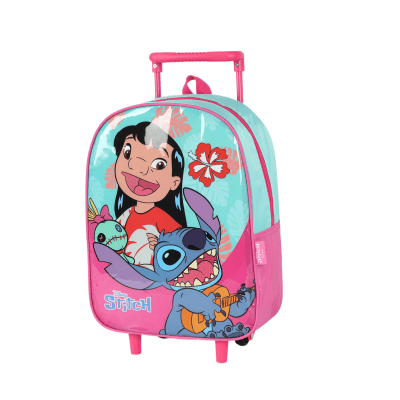 Mochila Infantil Pequena C/ Rodinhas da Lilo Stitch e Angel Verde