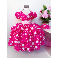 Vestido Infantil Pink Babados Minnie Galinha Pintadinha