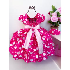 Vestido Infantil Pink Babados Minnie Galinha Pintadinha