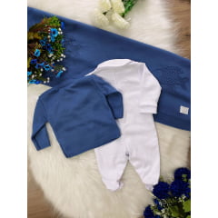 Saída Maternidade Macacão Blusa e Manta Azul e Branco